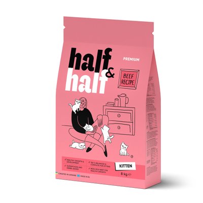 Сухий корм Half&Half для кошенят, з яловичиною, 8 кг 20796 фото