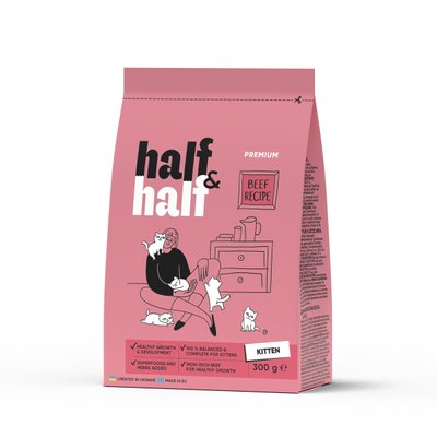 Сухой корм Half&Half для котят, с говядиной, 300 г 20925 фото