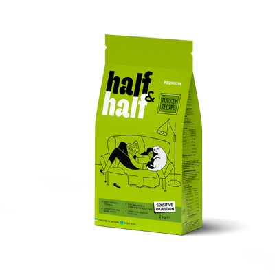 Сухой корм Half&Half для кошек с чувствительным пищеварением, с индейкой, 2 кг 20826 фото