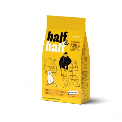 Сухий корм Half&Half для дорослих котів, з яловичиною, 2 кг 20840 фото