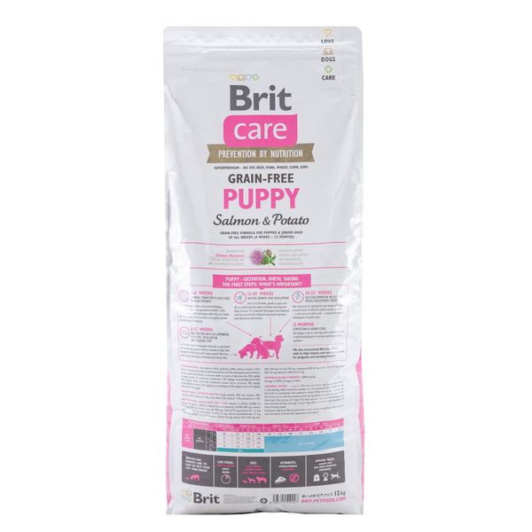 Сухий корм Brit Care Dog Grain-free Puppy для цуценят всіх порід, з лососем та картоплею, 12 кг 132718/0047 фото