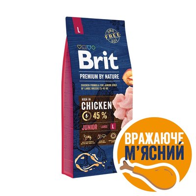 Сухой корм Brit Premium Dog Junior L для щенков и юниоров больших пород, с курицей, 15 кг 170824/6437 фото